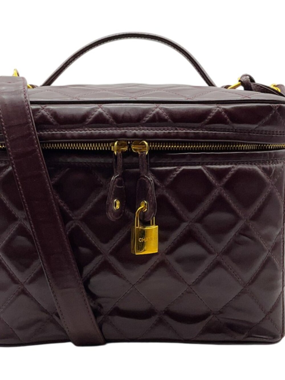 Chanel Burgundy Quilted Leather Vanity Case